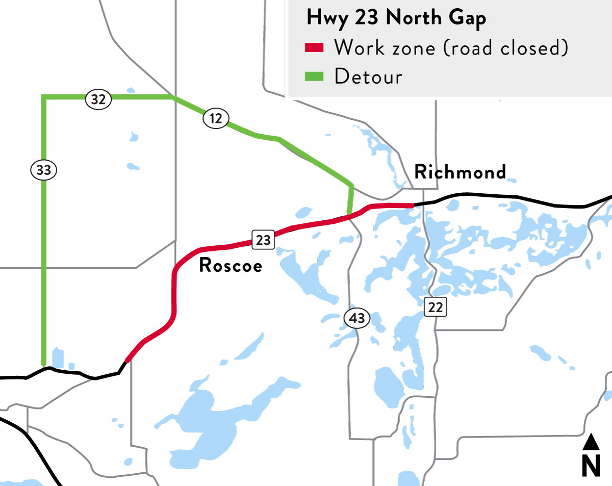 Map of Hwy 23 North Gap detour